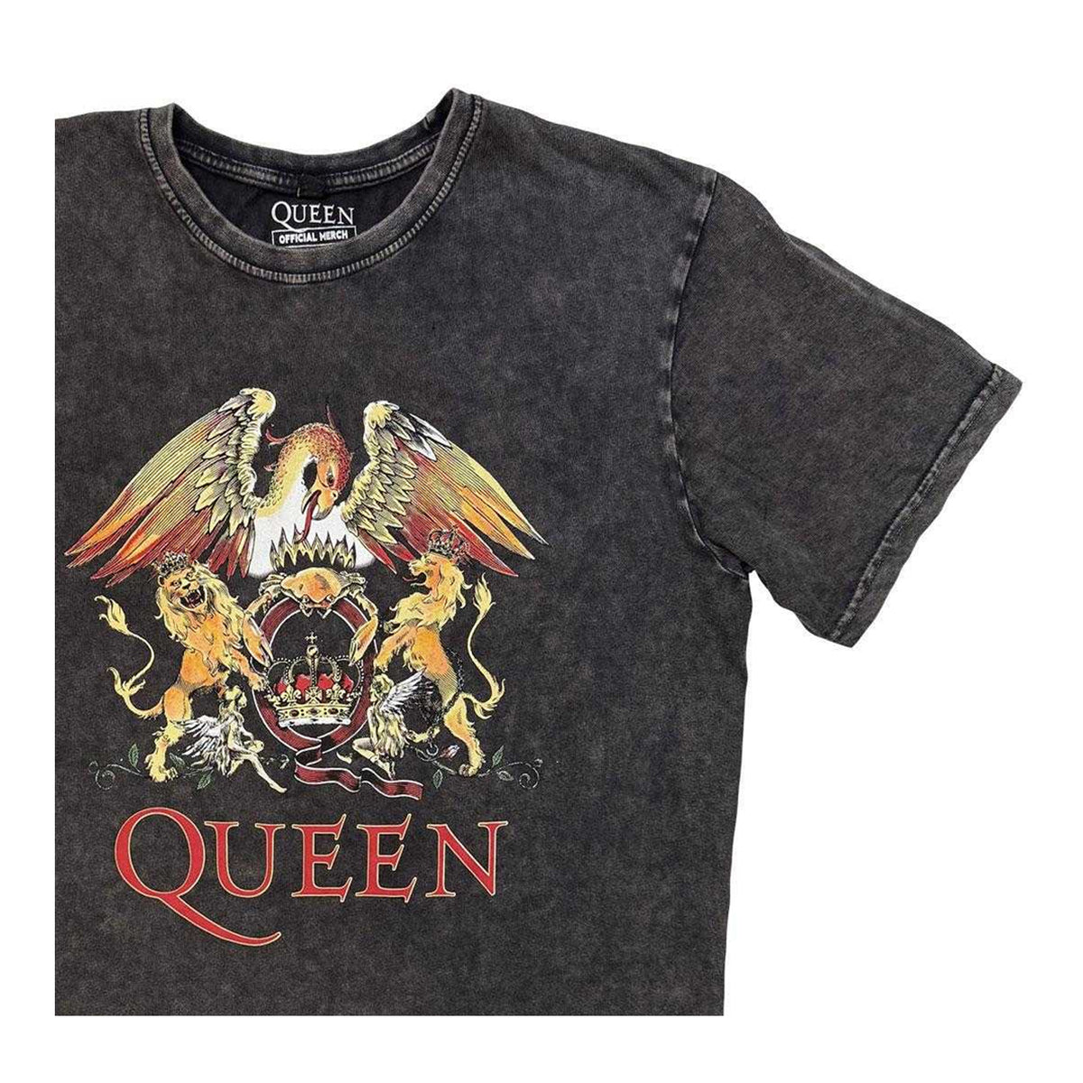 Charcoal Grey - Side - Queen Unisex Adult Crest Stone Wash T-Shirt