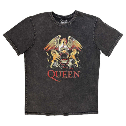 Charcoal Grey - Front - Queen Unisex Adult Crest Stone Wash T-Shirt