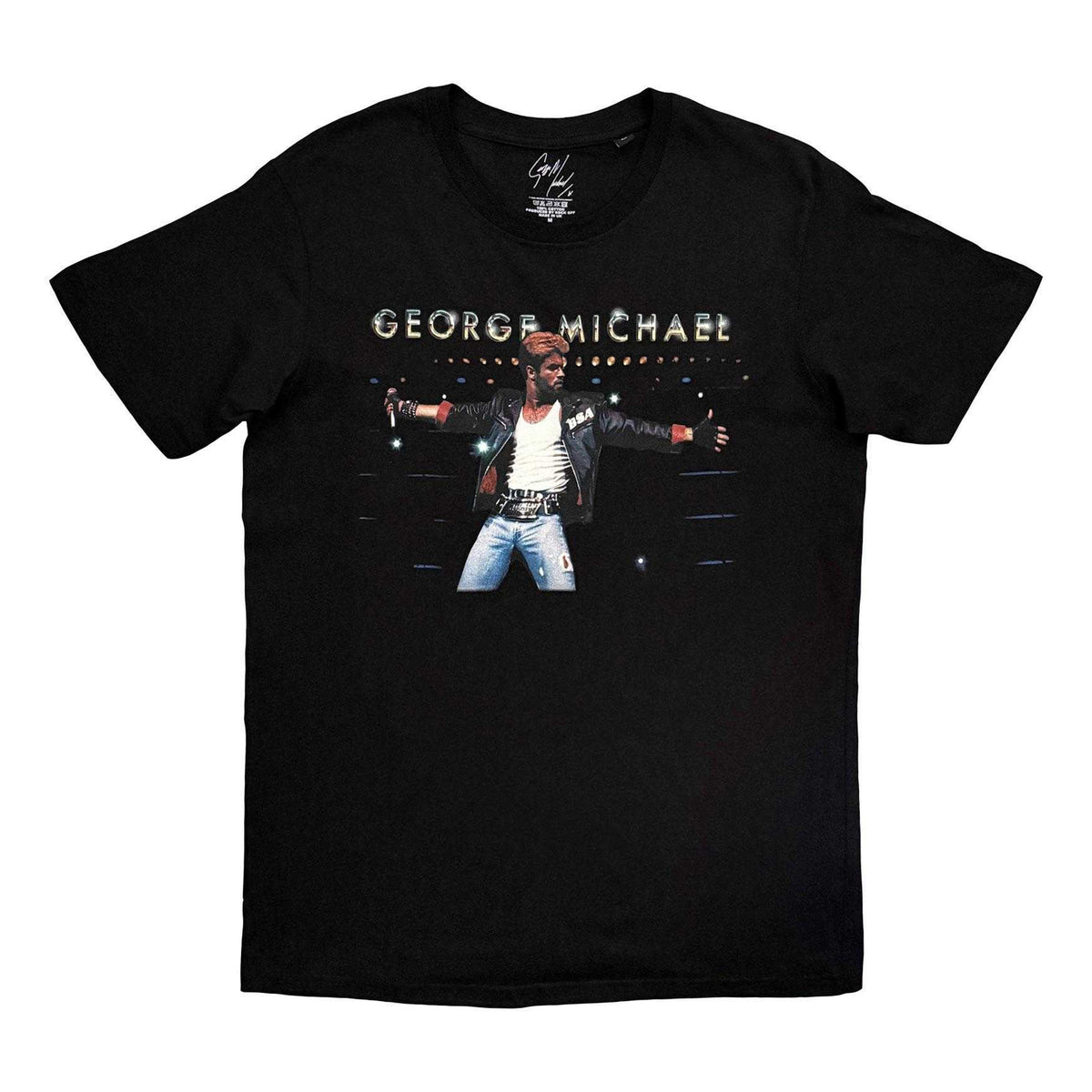 Black - Front - George Michael Unisex Adult On Stage T-Shirt