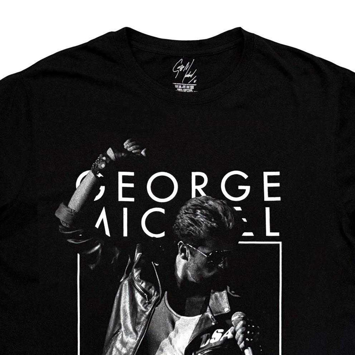 Black - Side - George Michael Unisex Adult B&W Faith T-Shirt