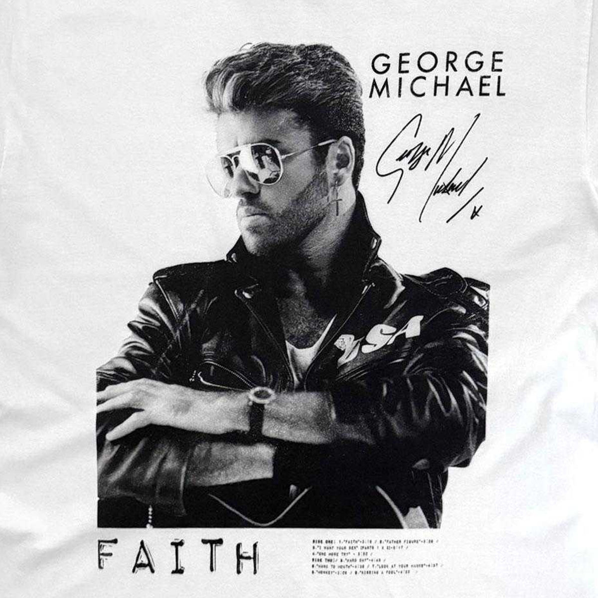 White - Side - George Michael Unisex Adult Faith Tracklist T-Shirt