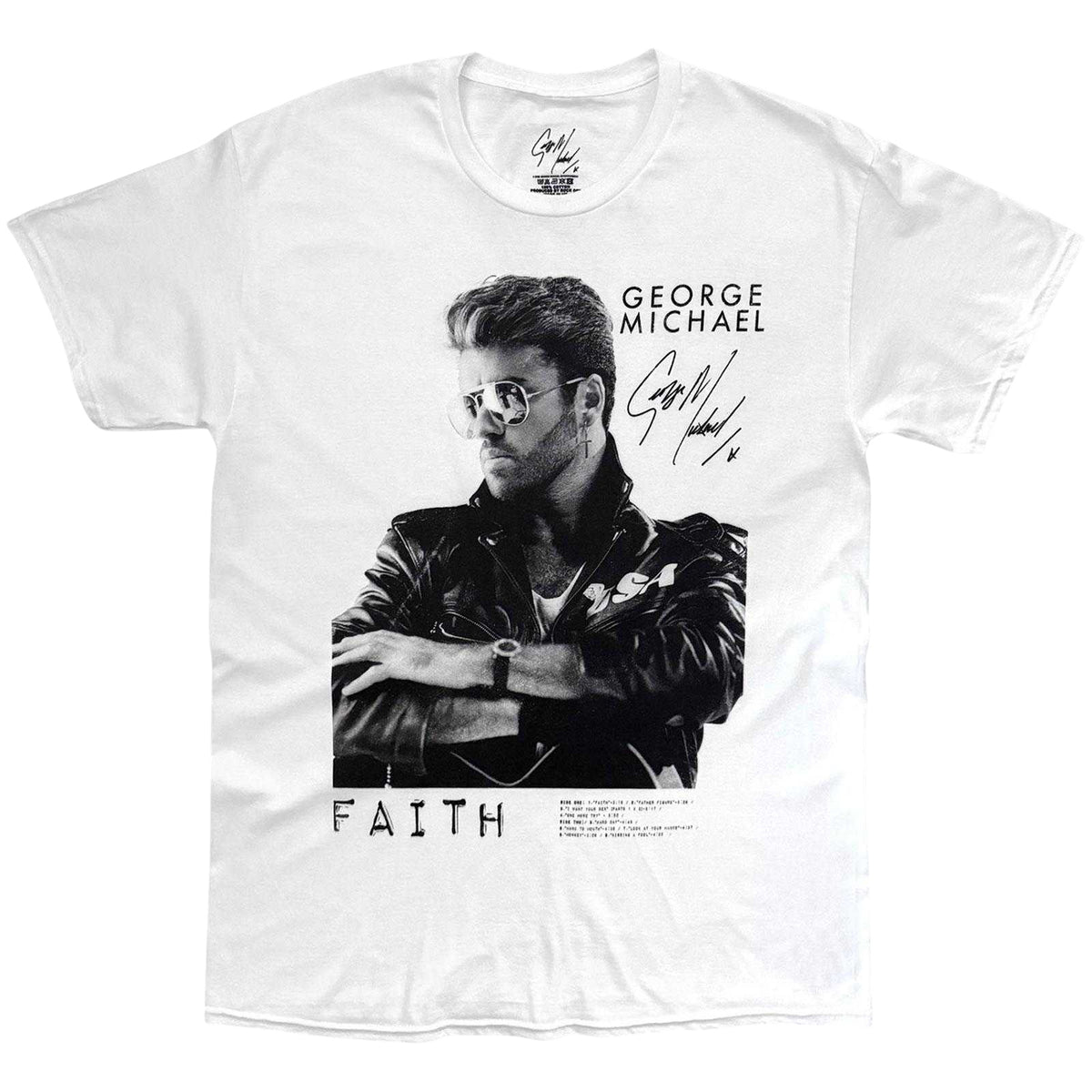 White - Front - George Michael Unisex Adult Faith Tracklist T-Shirt