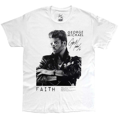 White - Front - George Michael Unisex Adult Faith Tracklist T-Shirt