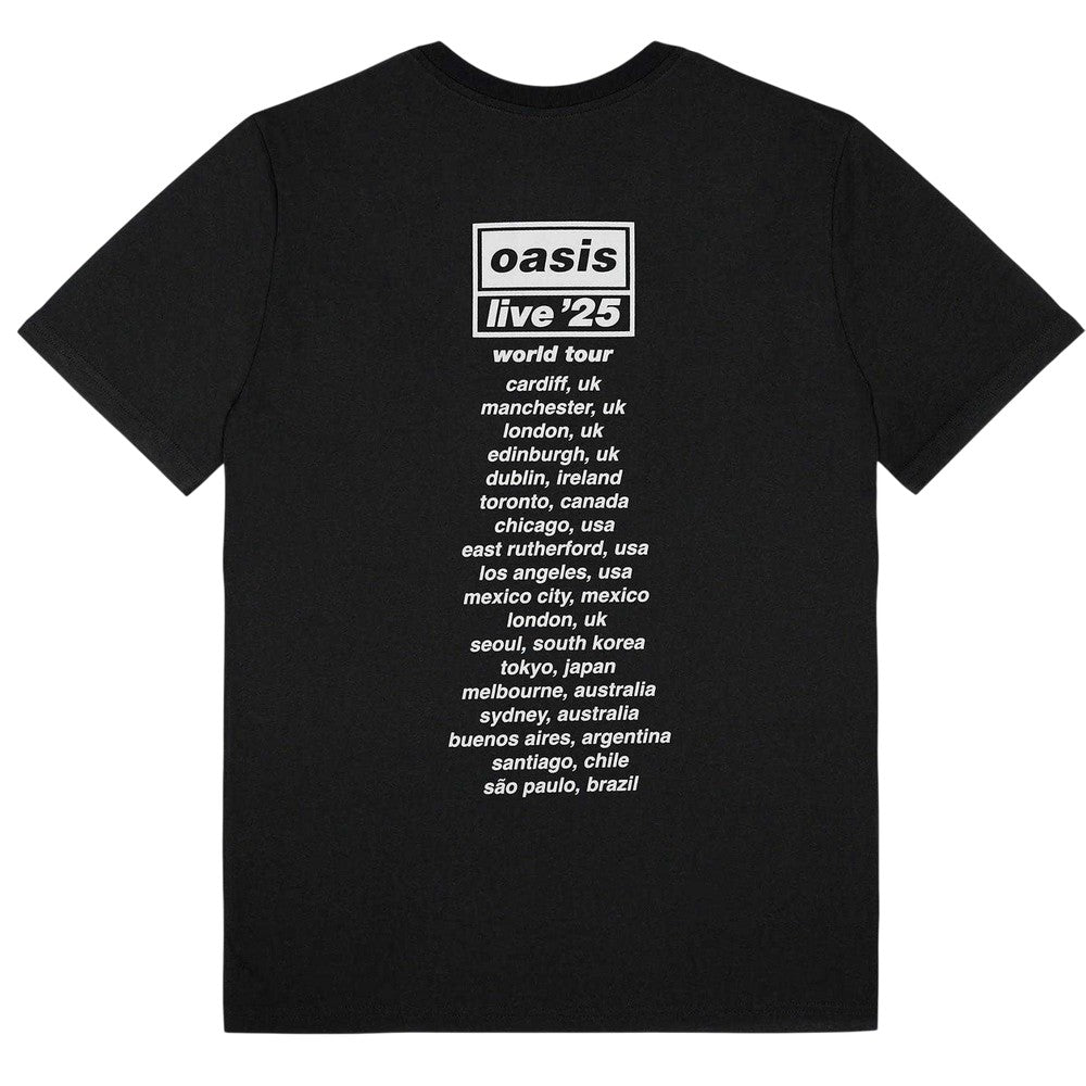 Black - Back - Oasis Unisex Adult Wonderwall Live 25 World Tour Back Print Regular T-Shirt