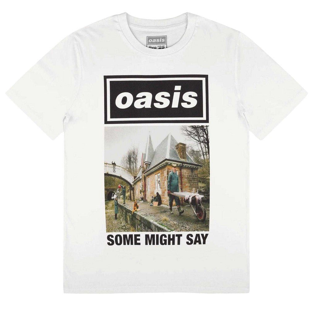 White - Front - Oasis Unisex Adult Some Might Say Cover T-Shirt