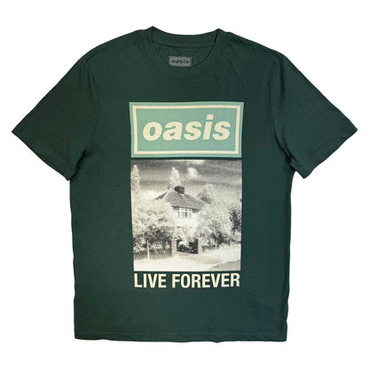 Forest Green - Front - Oasis Unisex Adult Live Forever Cover T-Shirt