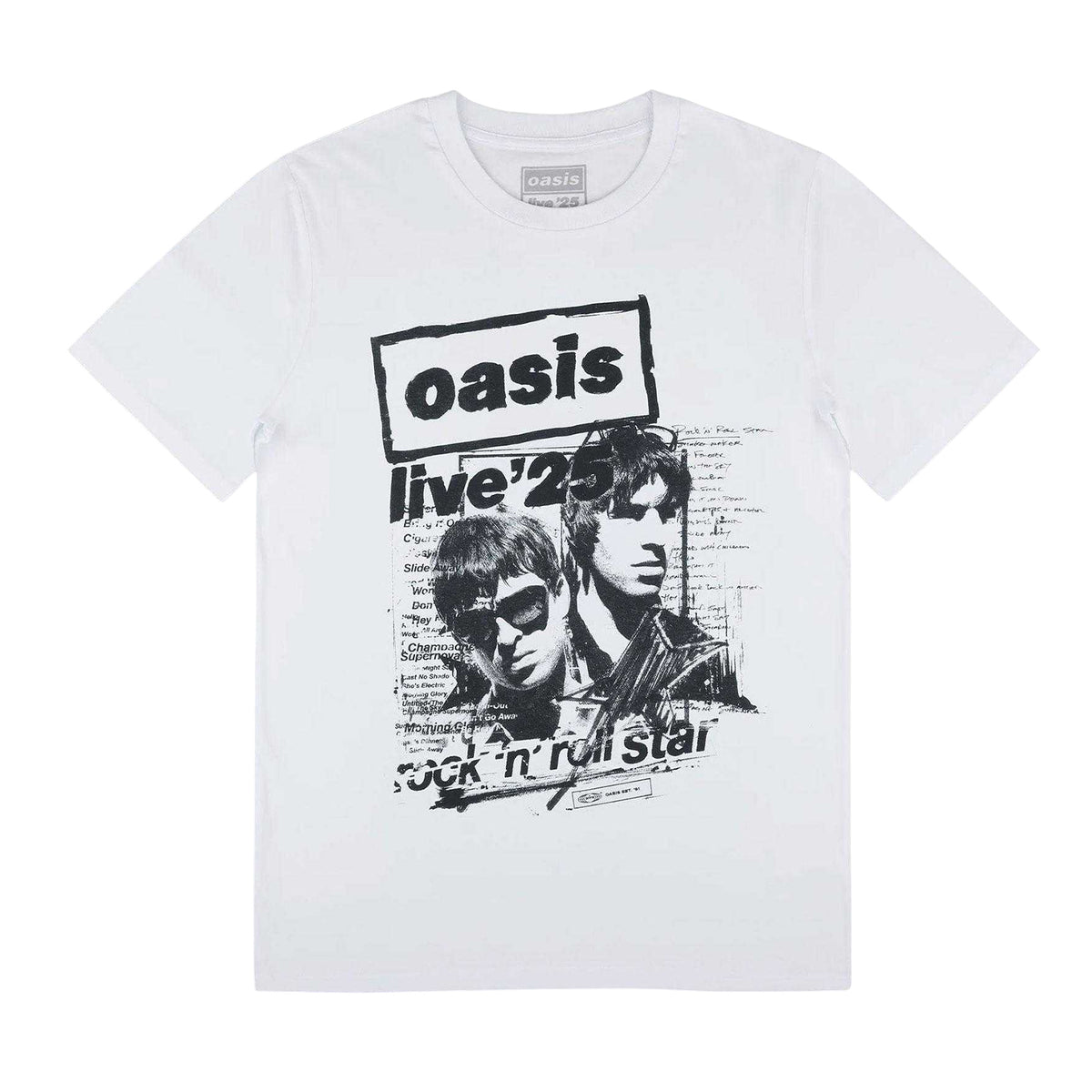 White - Front - Oasis Unisex Adult Live ´25 Rock N Roll Star T-Shirt