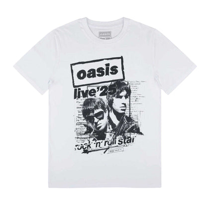 White - Front - Oasis Unisex Adult Live ´25 Rock N Roll Star T-Shirt