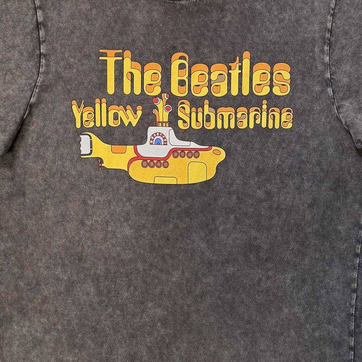 Charcoal Grey - Side - The Beatles Unisex Adult Submarine Stone Wash Logo T-Shirt