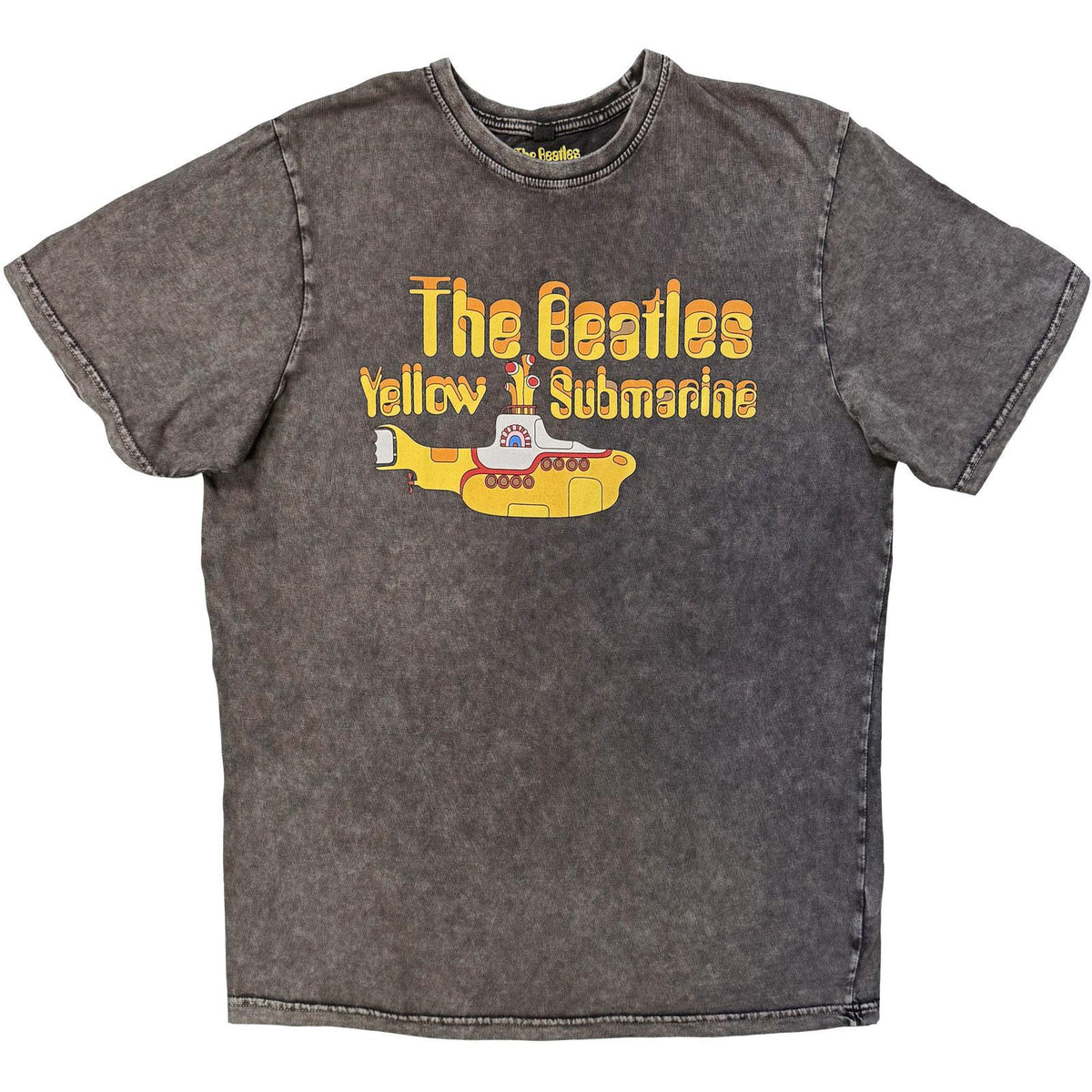 Charcoal Grey - Front - The Beatles Unisex Adult Submarine Stone Wash Logo T-Shirt