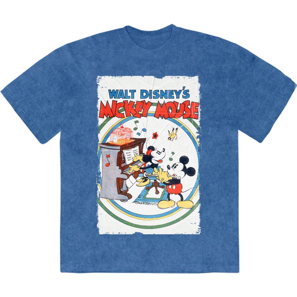Denim Blue - Front - Disney Unisex Adult Mickey & Minnie Mouse Piano Stone Wash T-Shirt