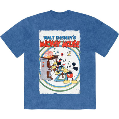 Denim Blue - Front - Disney Unisex Adult Mickey & Minnie Mouse Piano Stone Wash T-Shirt