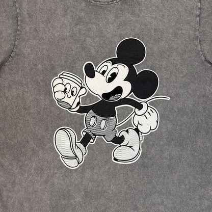Grey - Side - Disney Unisex Adult Mickey Walking Stone Wash T-Shirt