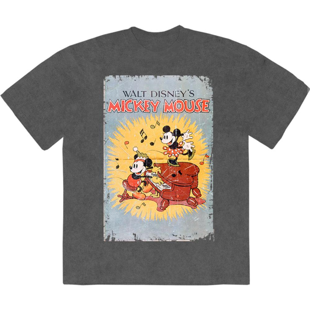 Charcoal Grey - Front - Disney Unisex Adult Mickey Piano Stone Wash T-Shirt