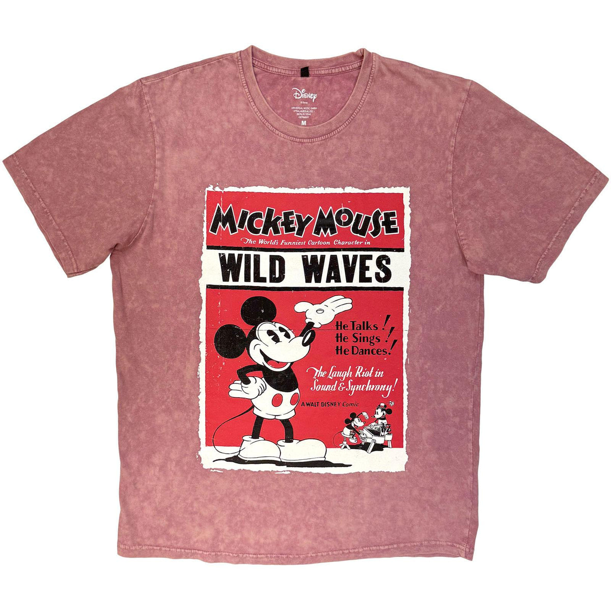 Kashmir Red - Front - Disney Unisex Adult Wild Waves Mickey Stone Wash T-Shirt