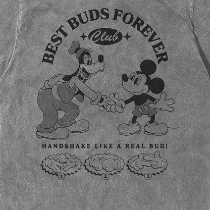 Grey - Side - Disney Unisex Adult Best Buds Forever Club Mickey Mouse Stone Wash T-Shirt