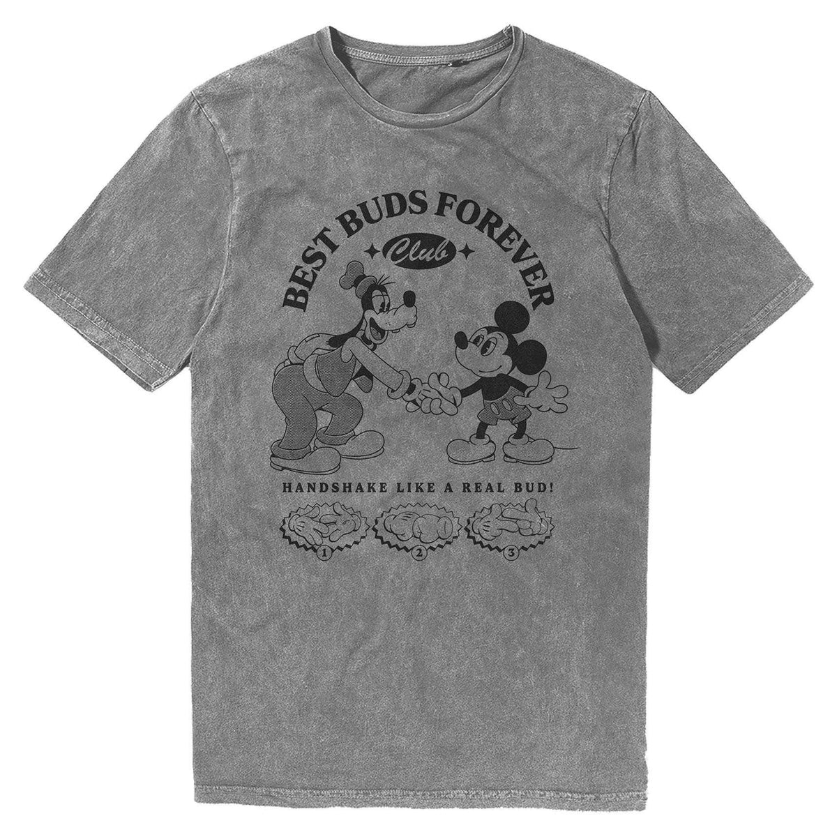 Grey - Front - Disney Unisex Adult Best Buds Forever Club Mickey Mouse Stone Wash T-Shirt