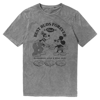 Grey - Front - Disney Unisex Adult Best Buds Forever Club Mickey Mouse Stone Wash T-Shirt