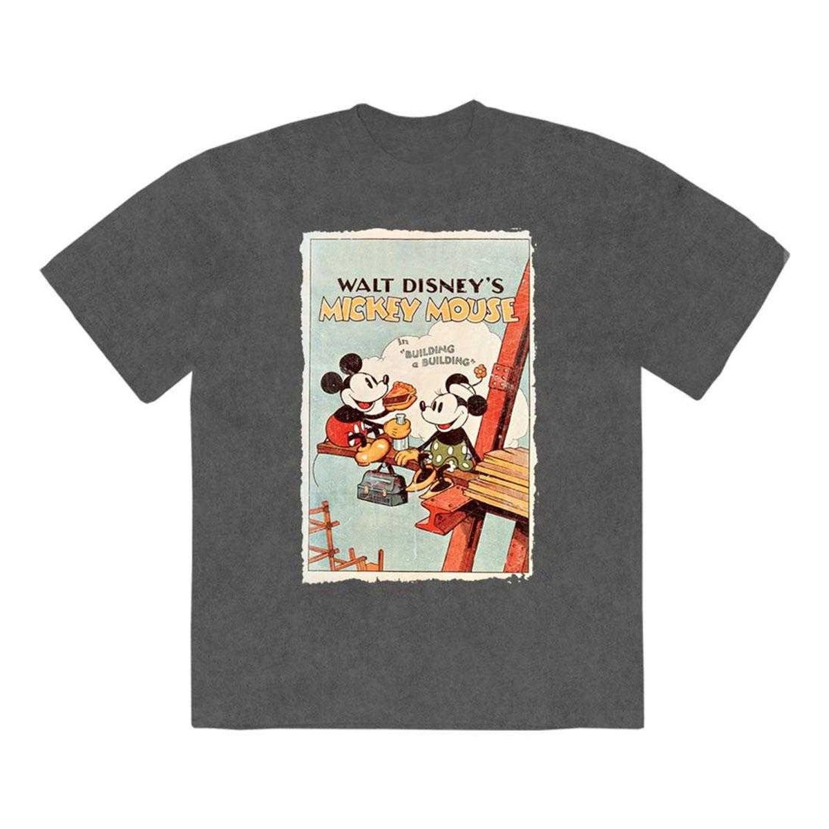 Charcoal Grey - Front - Disney Unisex Adult Building A Building Mickey Stone Wash T-Shirt