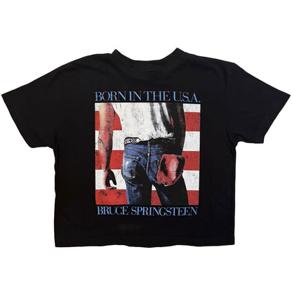 Black - Front - Bruce Springsteen Womens-Ladies Born in the USA Crop Top