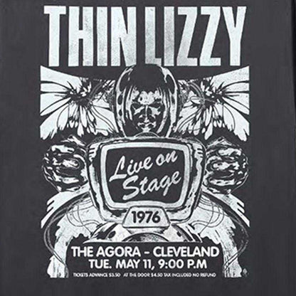 Black - Side - Thin Lizzy Unisex Adult Jailbreak Live In Cleveland ´76 Ticket Back Print T-Shirt