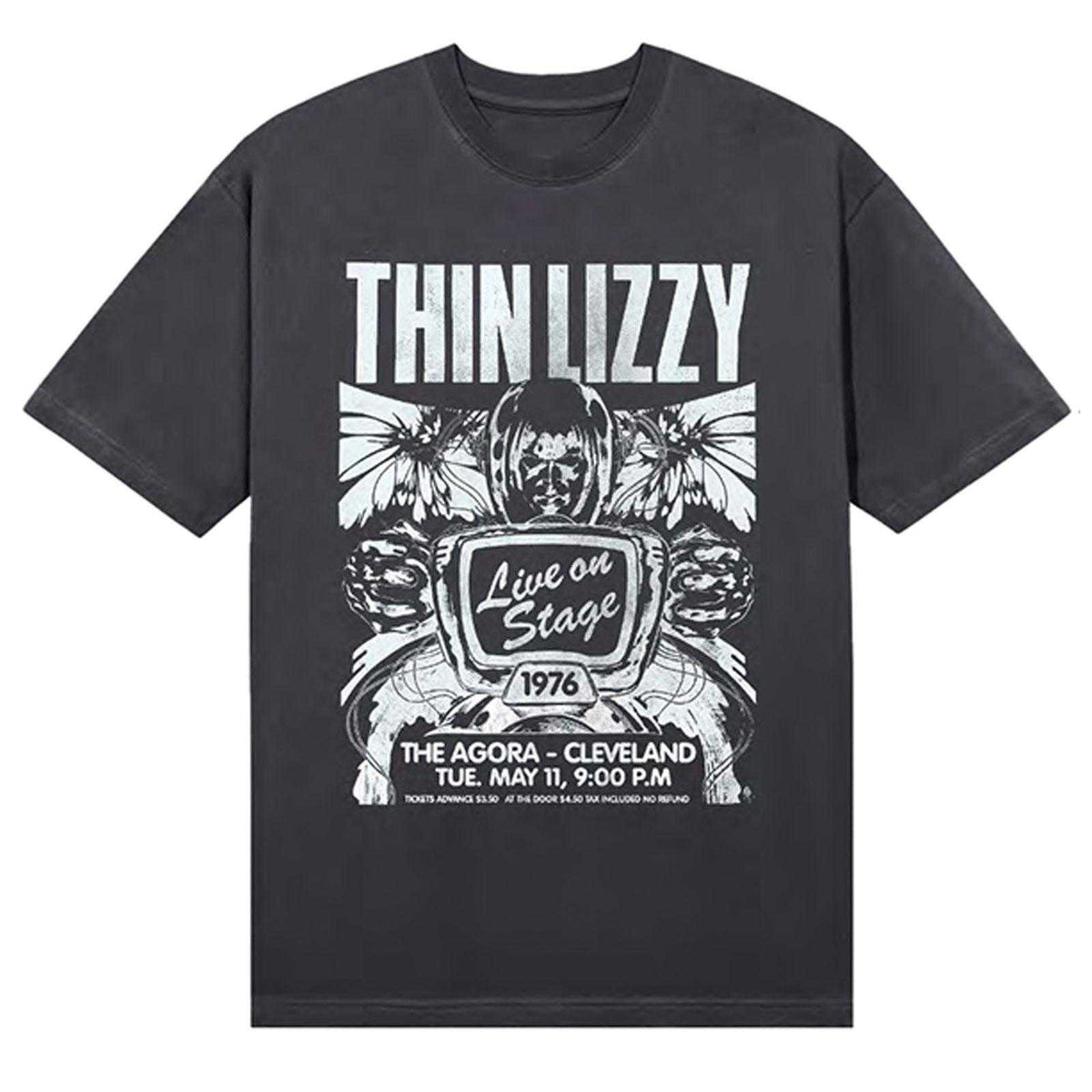 Black - Front - Thin Lizzy Unisex Adult Jailbreak Live In Cleveland ´76 Ticket Back Print T-Shirt