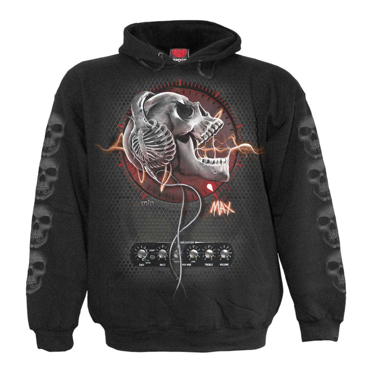 Black - Front - Spiral Direct Unisex Adult Never Too Loud Back & Sleeve Print Hoodie