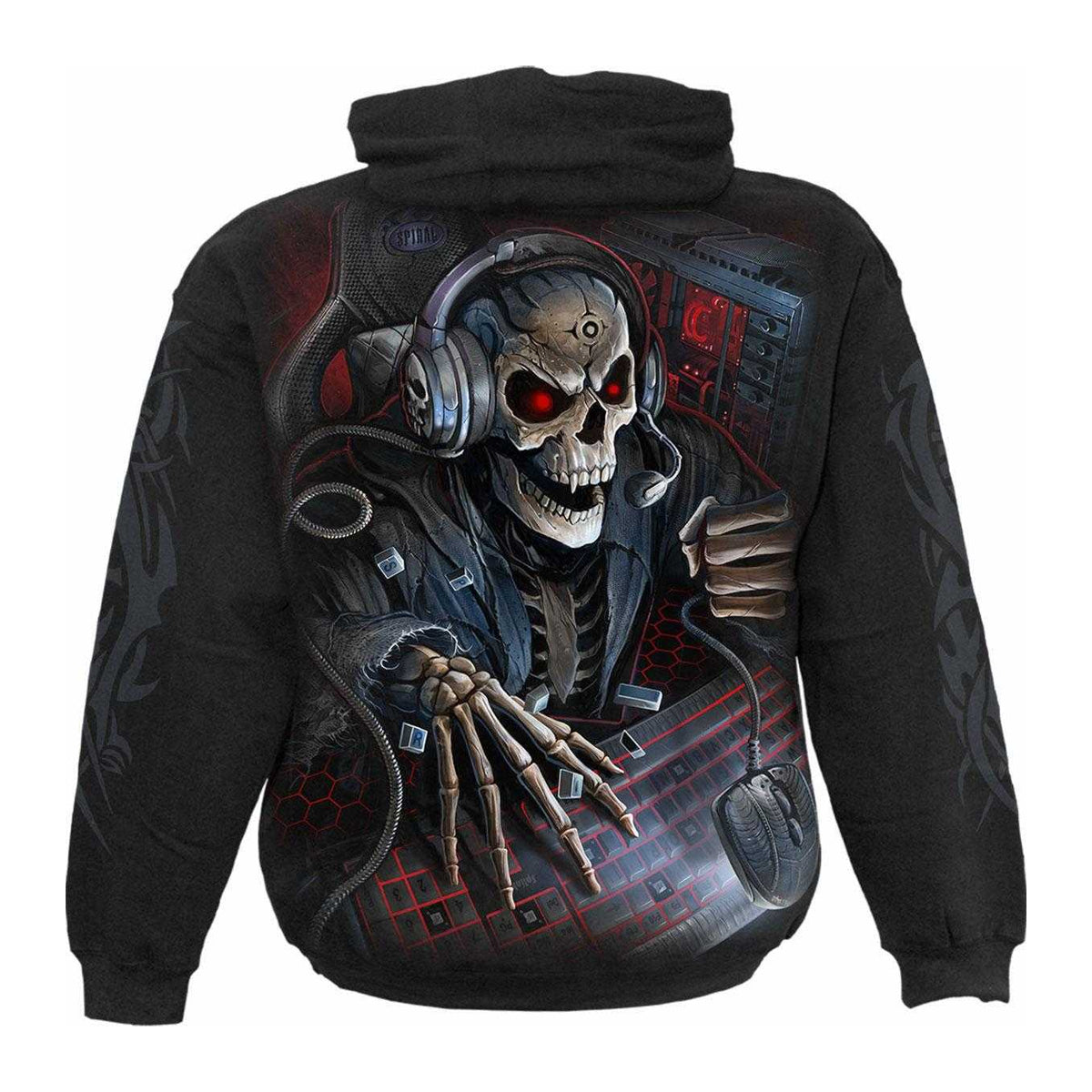 Black - Back - Spiral Direct Unisex Adult PC Gamer Back & Sleeve Print Hoodie