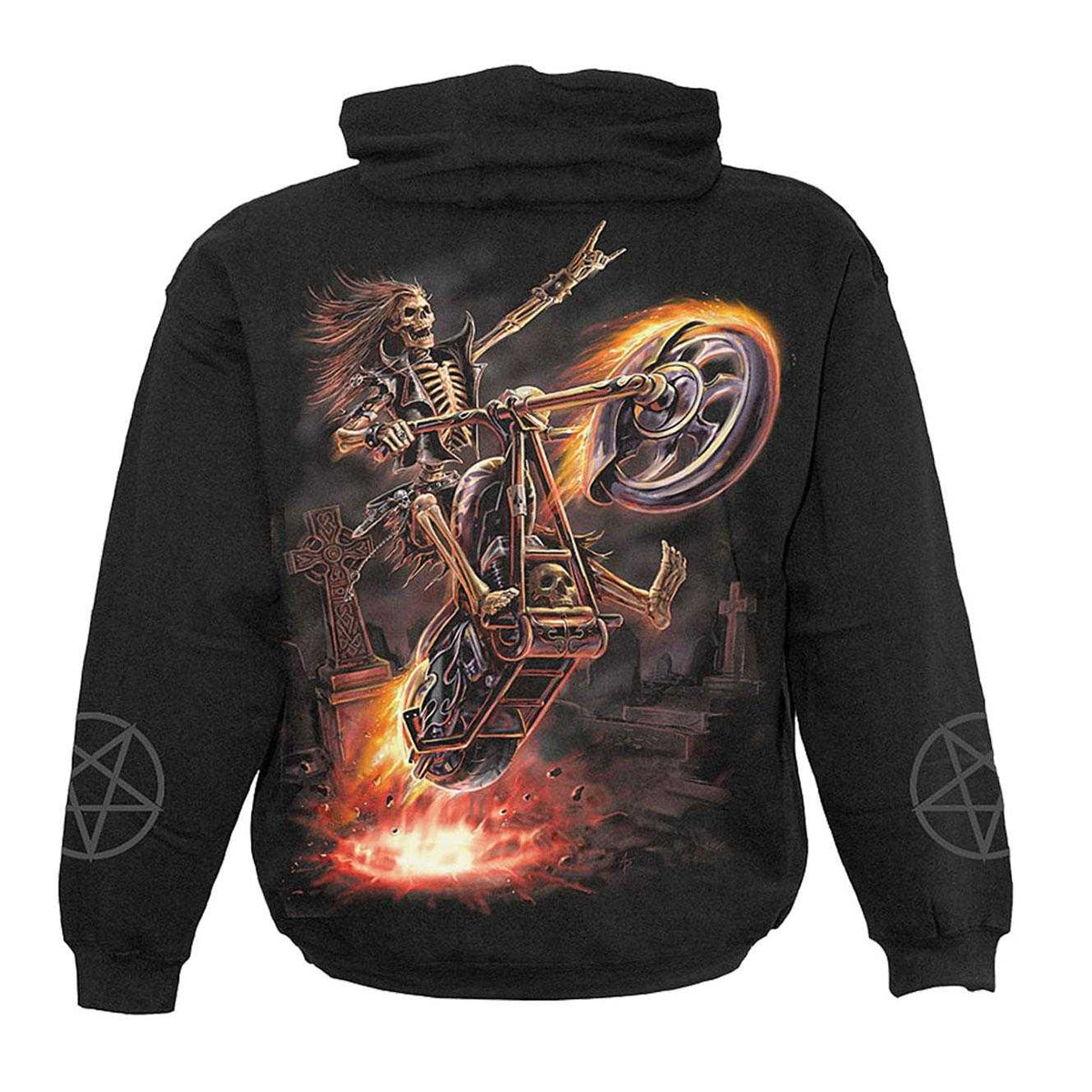 Black - Back - Spiral Direct Unisex Adult Hell Rider Back & Sleeve Print Hoodie