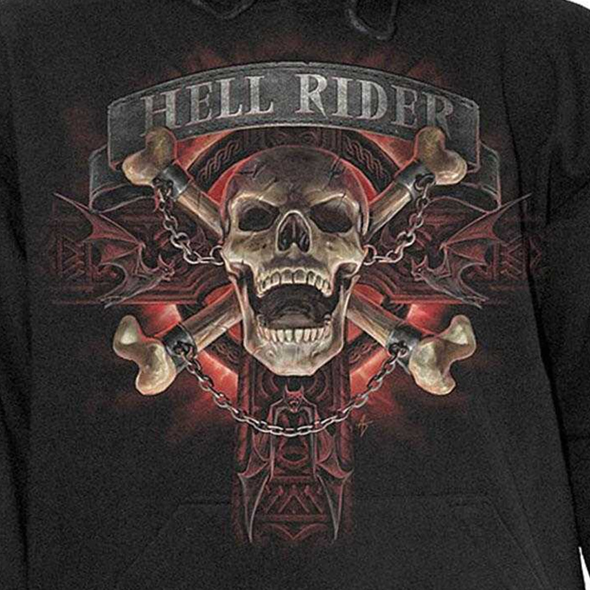 Black - Side - Spiral Direct Unisex Adult Hell Rider Back & Sleeve Print Hoodie
