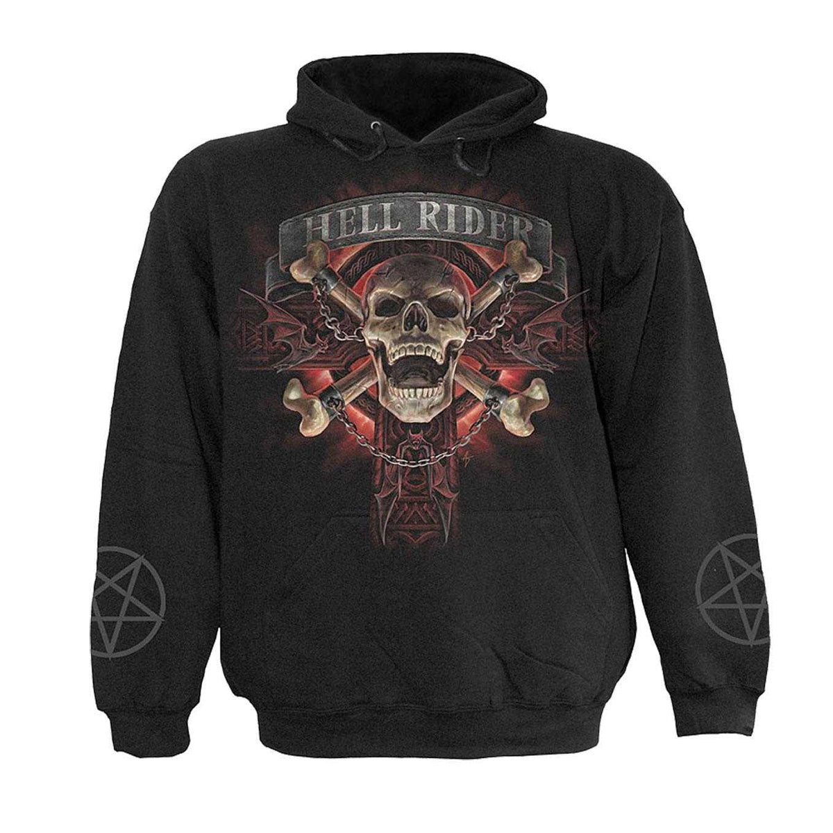 Black - Front - Spiral Direct Unisex Adult Hell Rider Back & Sleeve Print Hoodie