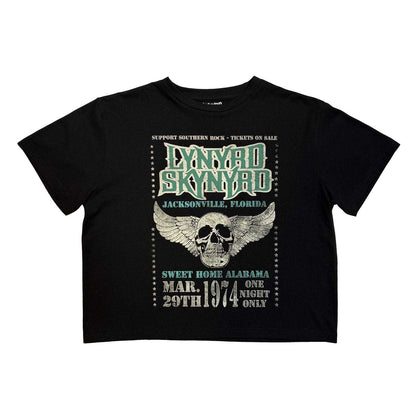 Black - Front - Lynyrd Skynyrd Womens-Ladies Winged Skull Crop Top