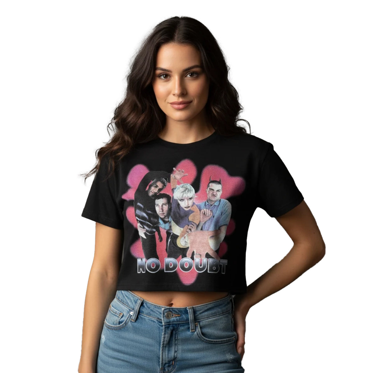 Black - Side - No Doubt Womens-Ladies Horns Crop Top