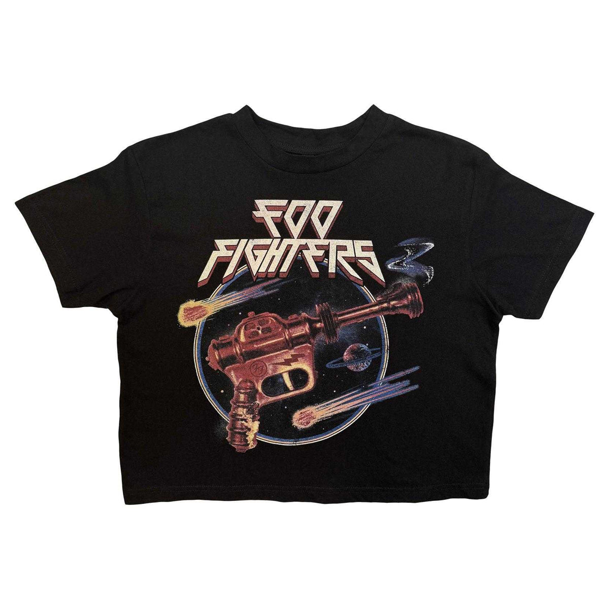 Black - Front - Foo Fighters Womens-Ladies Ray Gun Crop Top