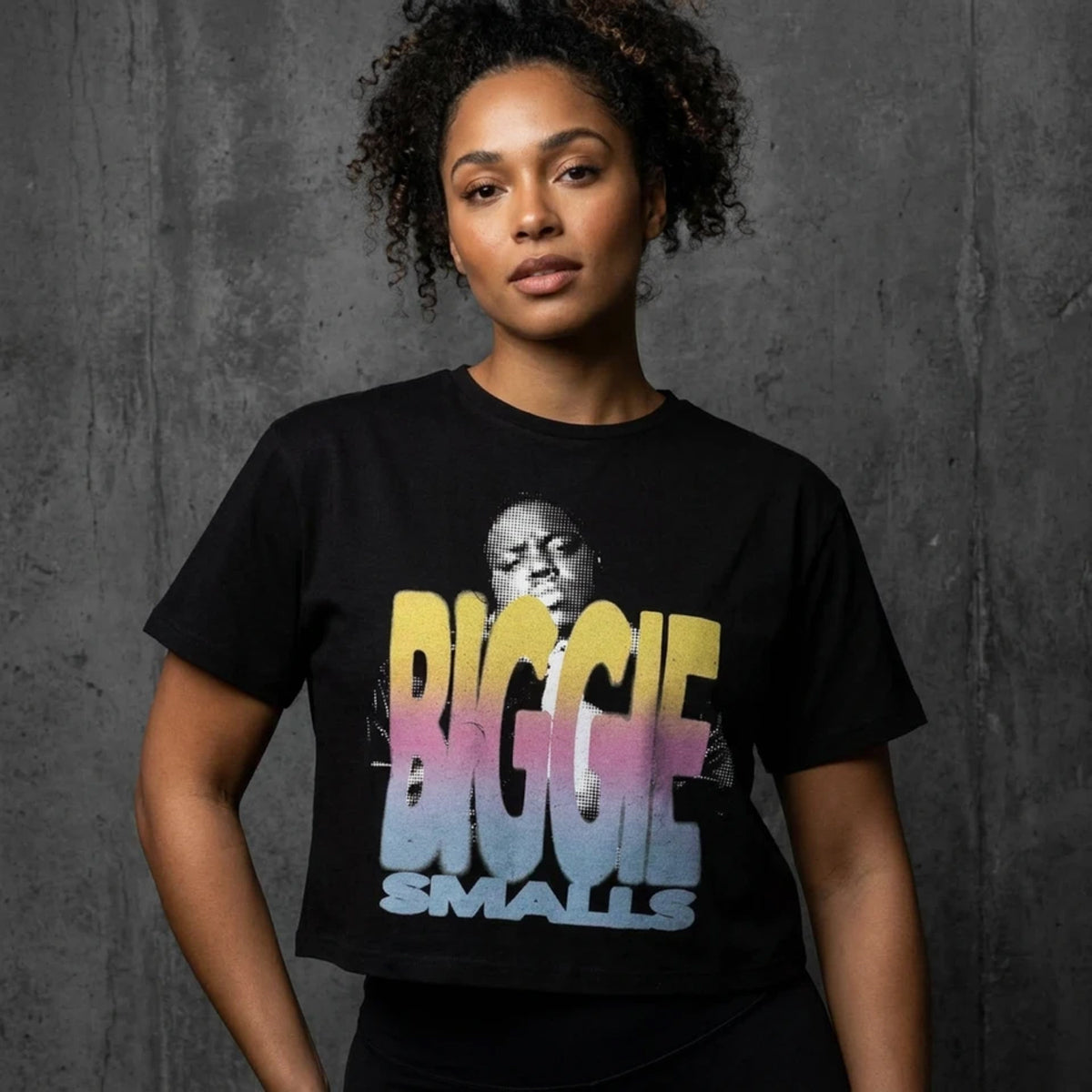 Black - Side - Biggie Smalls Womens-Ladies Half Tone Crop Top