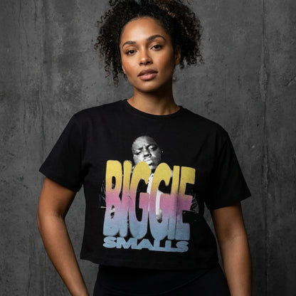 Black - Side - Biggie Smalls Womens-Ladies Half Tone Crop Top