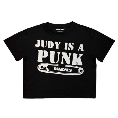 Black - Front - Ramones Womens-Ladies Judy Is A Punk Crop Top