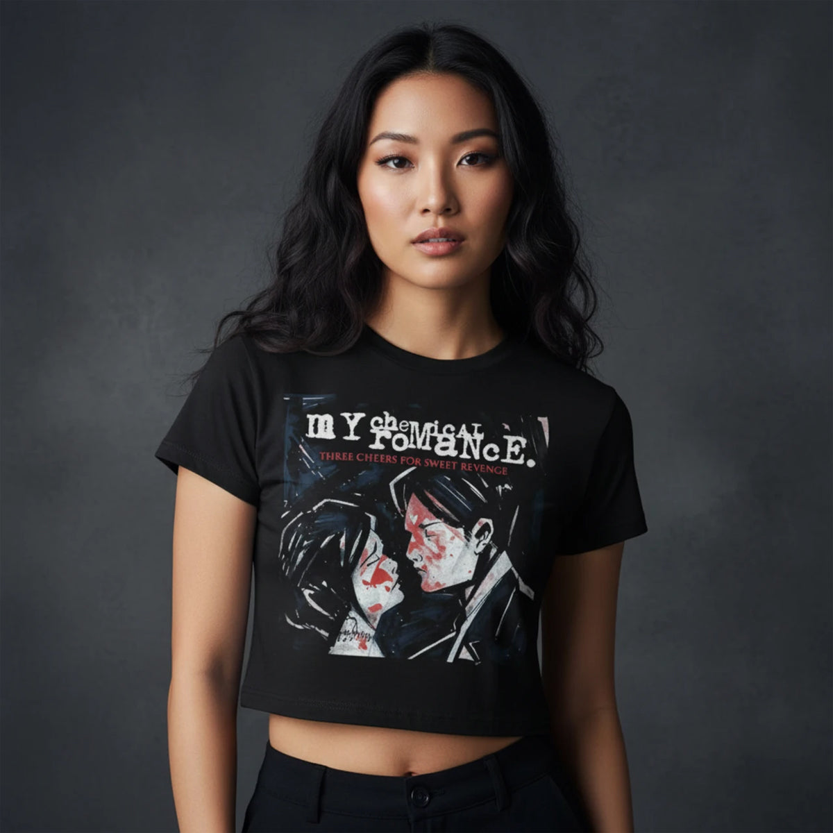 Black - Side - My Chemical Romance Womens-Ladies Three Cheers Crop Top