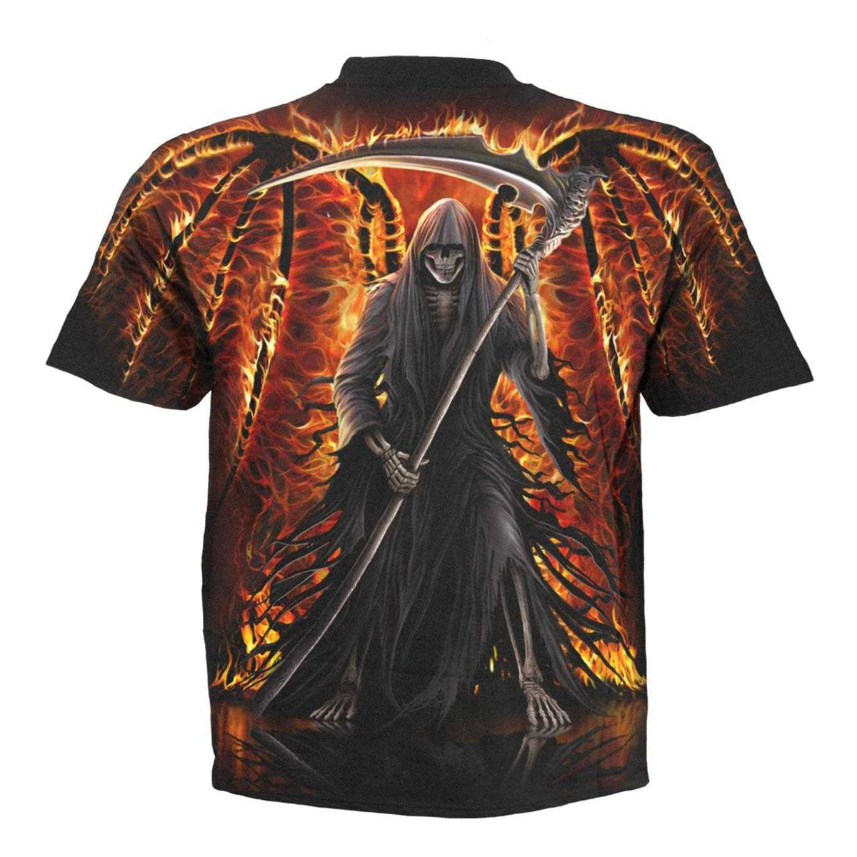 Black - Back - Spiral Direct Unisex Adult Flaming Death All-Over Print T-Shirt