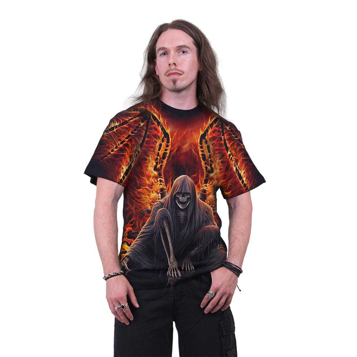 Black - Side - Spiral Direct Unisex Adult Flaming Death All-Over Print T-Shirt