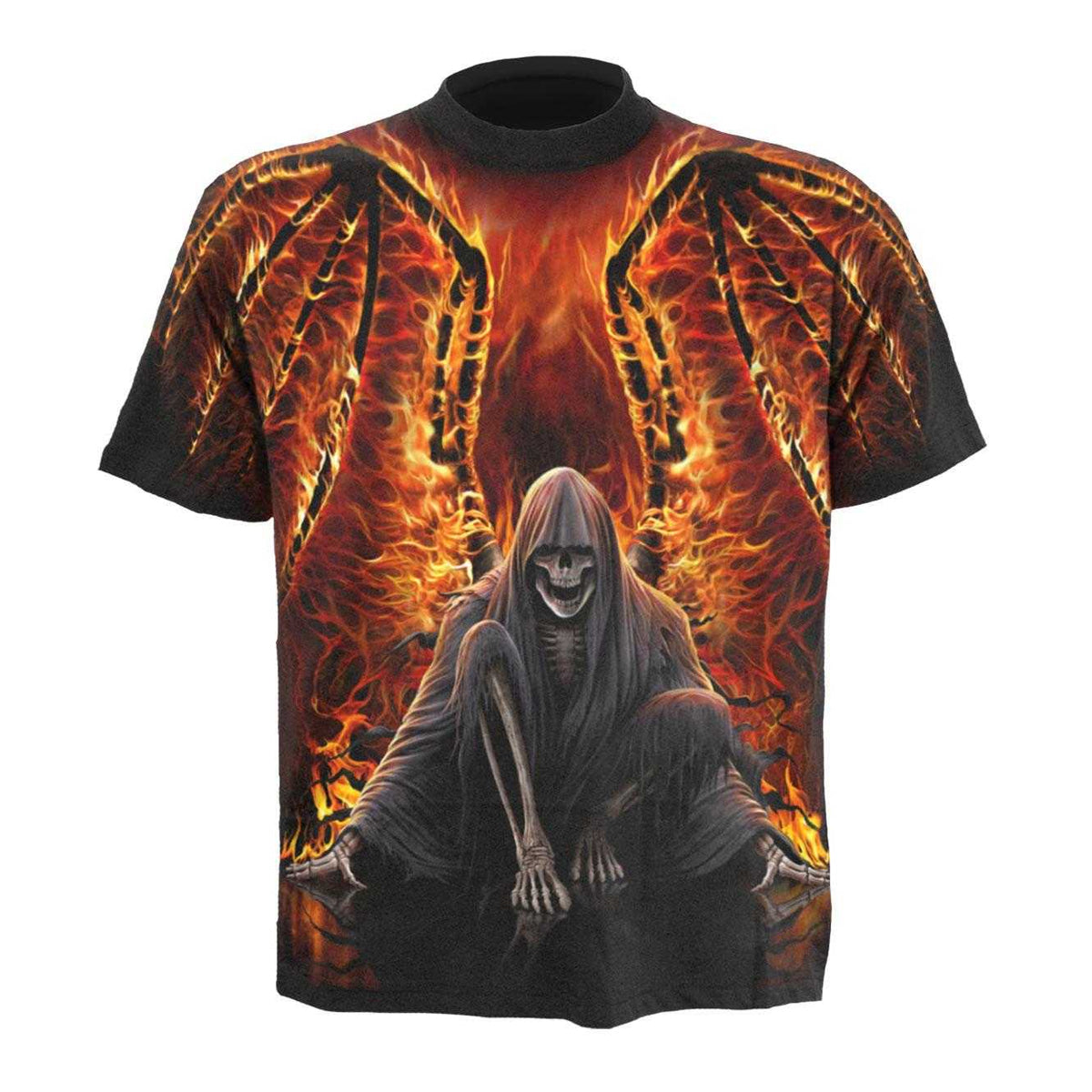 Black - Front - Spiral Direct Unisex Adult Flaming Death All-Over Print T-Shirt
