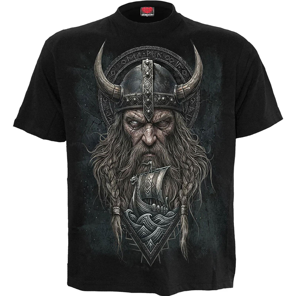 Black - Front - Spiral Direct Unisex Adult Viking Norseman Back Print T-Shirt