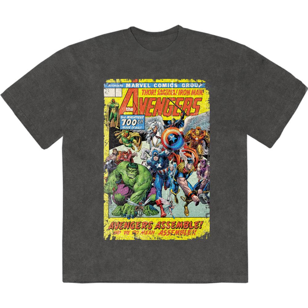 Charcoal Grey - Front - Marvel Comics Unisex Adult Avengers Assemble 700 Stone Wash T-Shirt