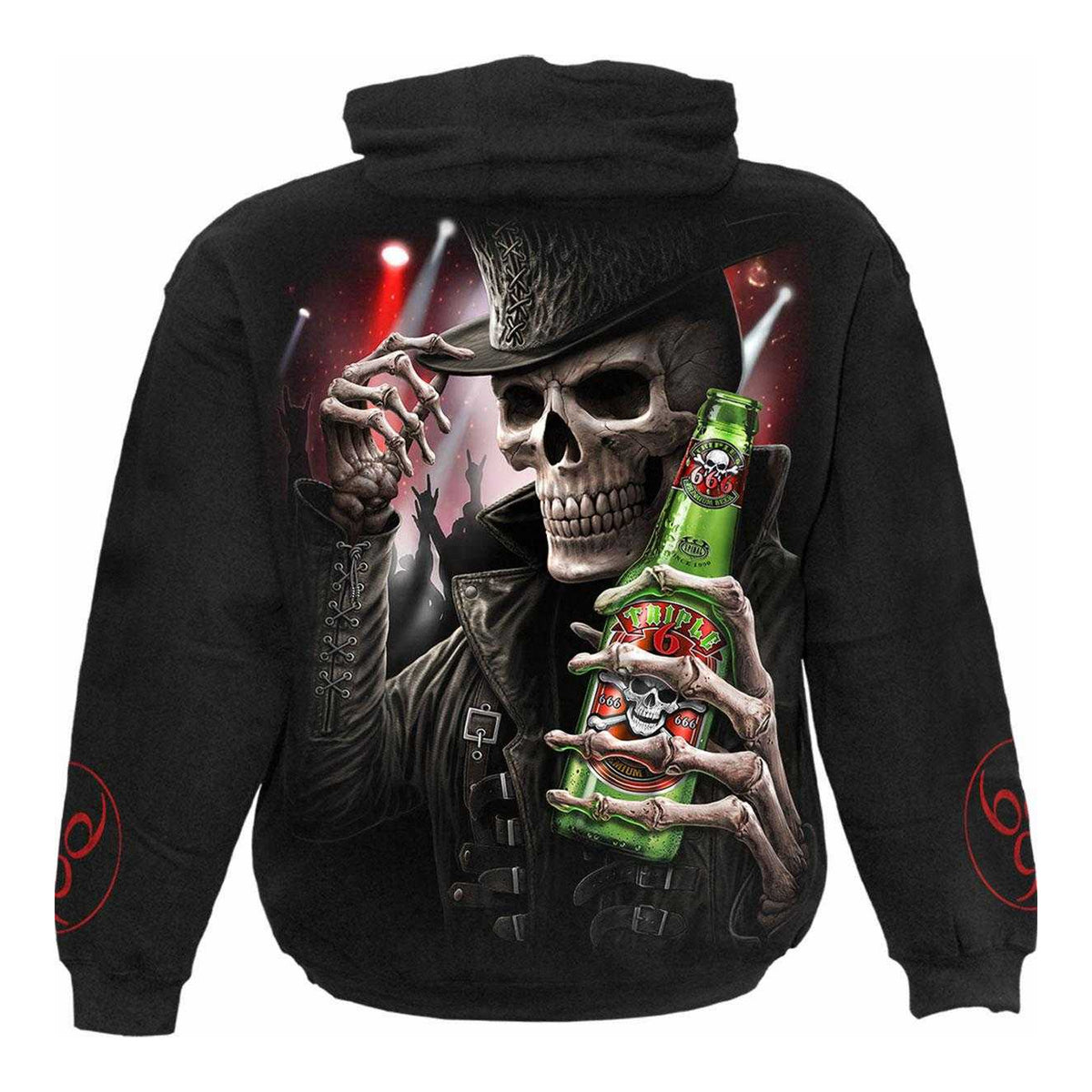 Black - Back - Spiral Direct Unisex Adult Triple 6 Back & Sleeve Print Hoodie