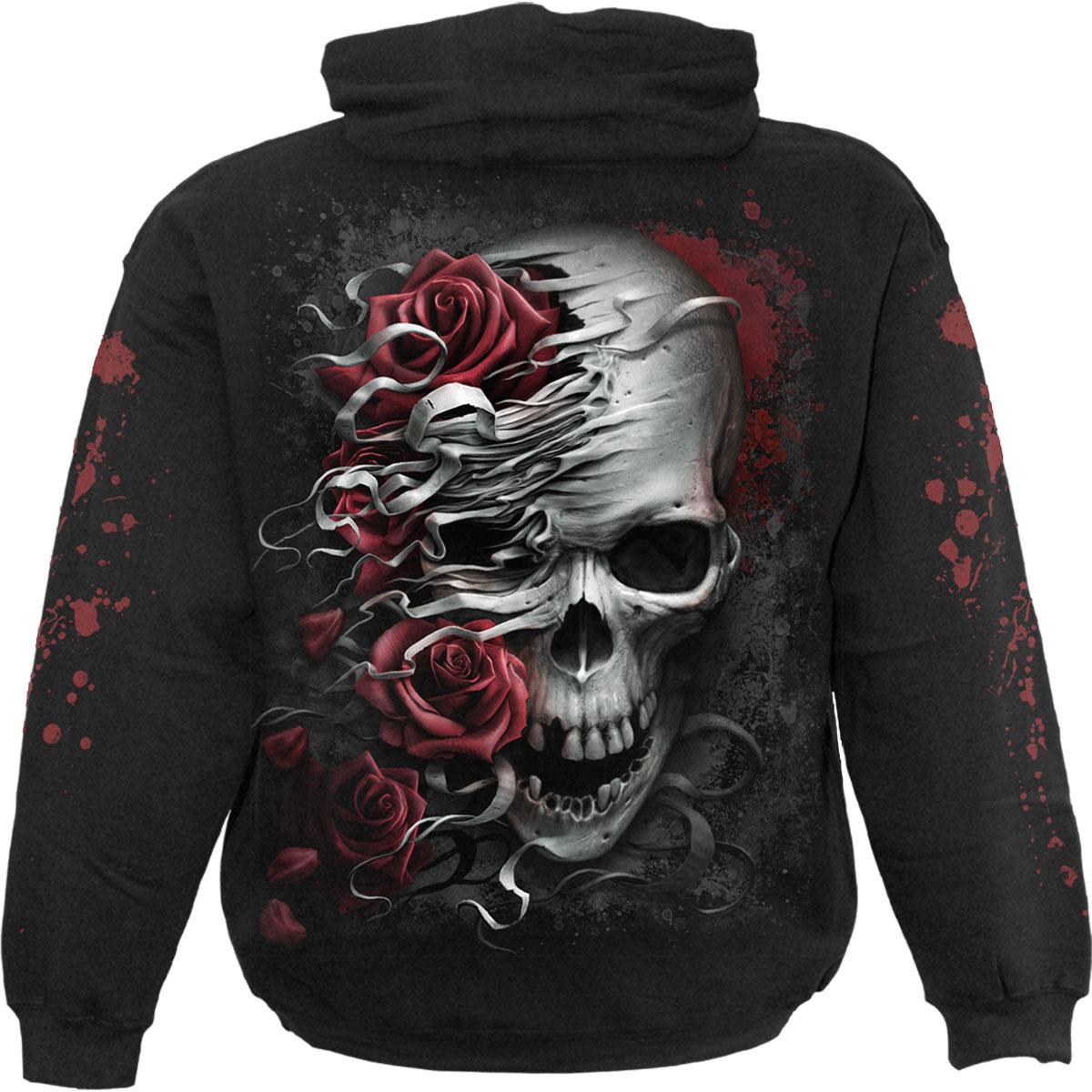 Black - Back - Spiral Direct Unisex Adult Skull Rose Back & Sleeve Print Hoodie
