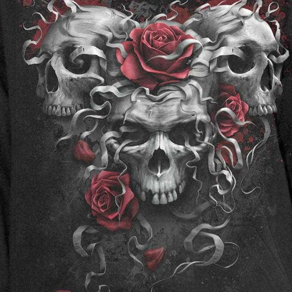 Black - Side - Spiral Direct Unisex Adult Skull Rose Back & Sleeve Print Hoodie