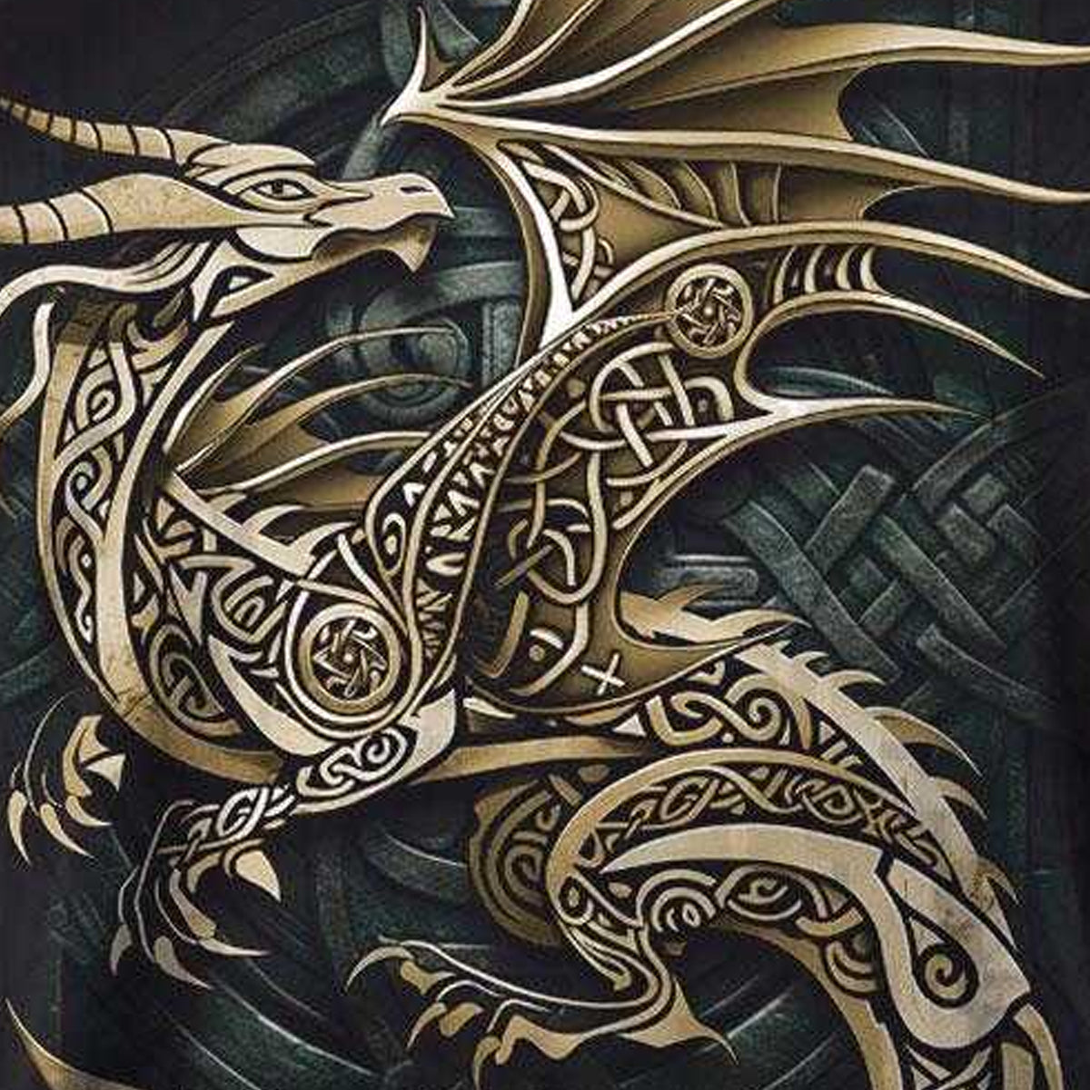 Black - Back - Spiral Direct Womens-Ladies Celtic Dragon Gathered Shoulder Vest Top