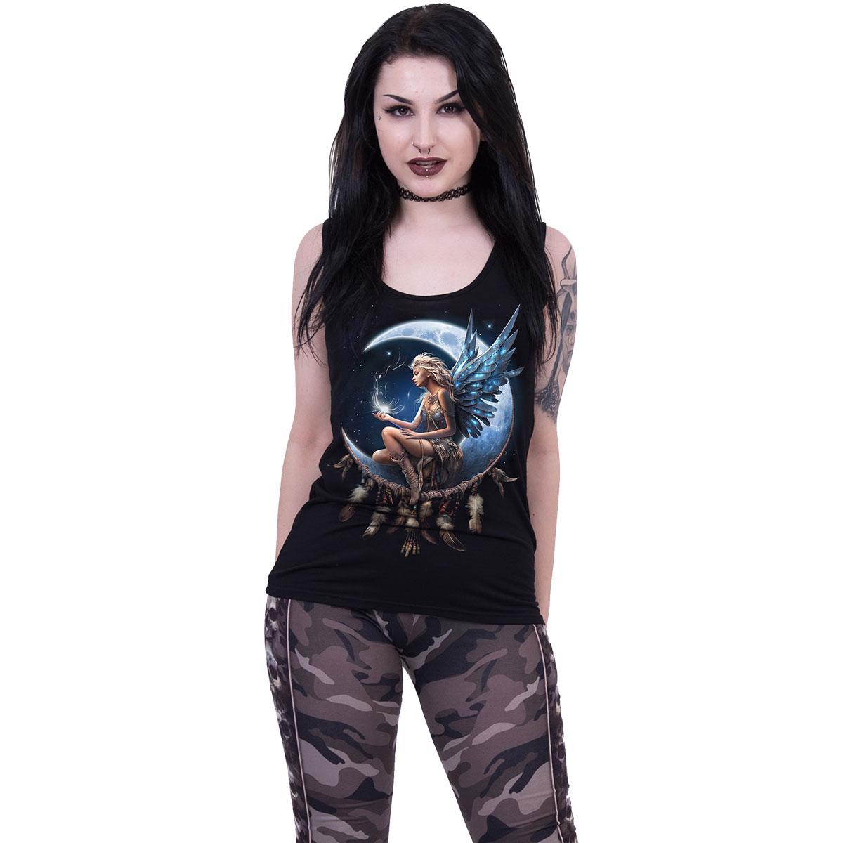 Black - Side - Spiral Direct Womens-Ladies Moon Fairy Razor Back Tank Top