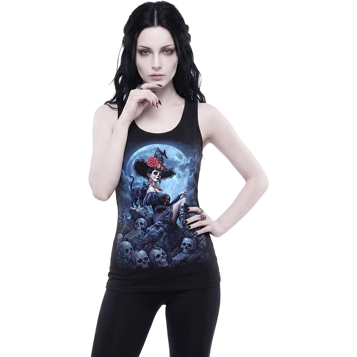 Black - Side - Spiral Direct Womens-Ladies Night Of The Dead Sleeveless Tank Top