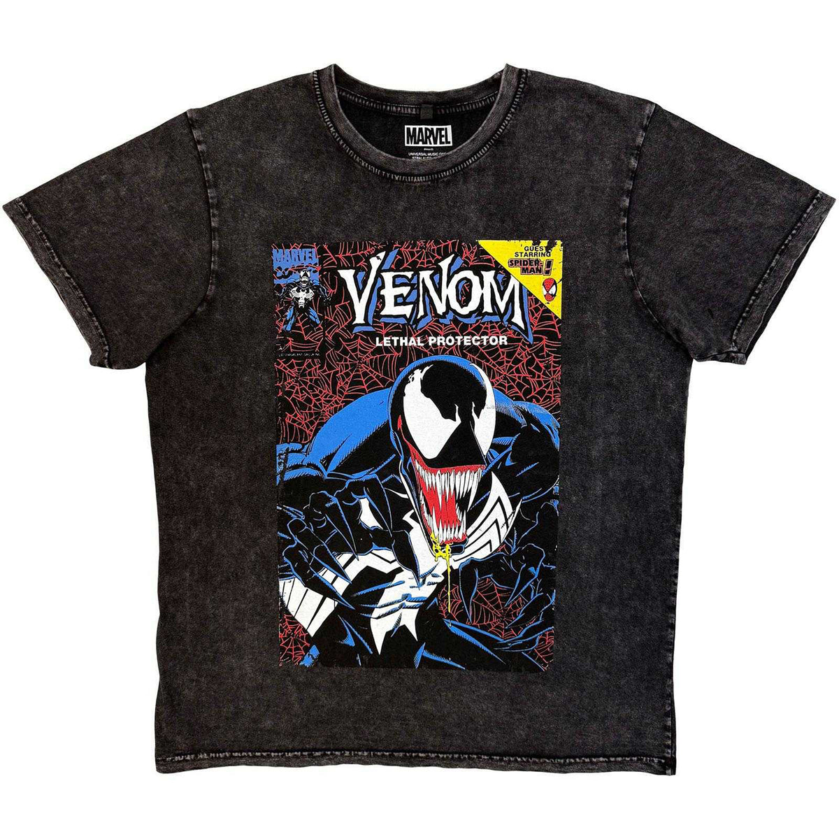 Black - Front - Marvel Comics Unisex Adult Lethal Protector Venom Stone Wash T-Shirt
